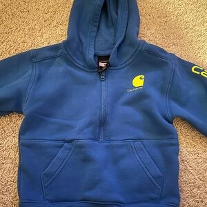 Carhartt Kids Royal Blue Half-Zip Hoodie with Neon Yellow Logo